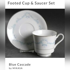 Mikasa Blue and White Footed Cup & Saucer